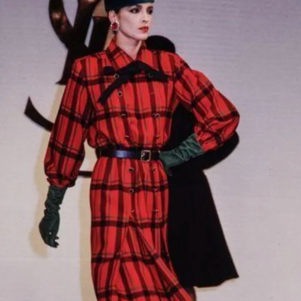 YSL Fall 1984 Pleated Tartan Midi Skirt